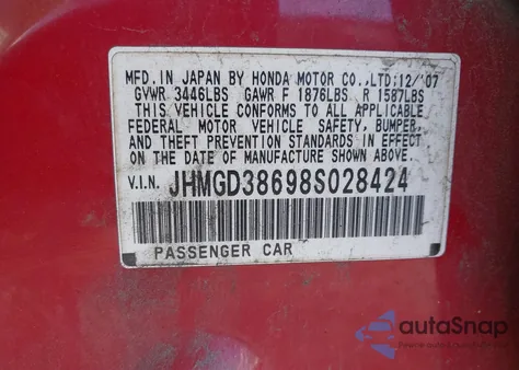 2008 Honda Fit Sport from USA, damaged, VIN JHMGD38698S028424
